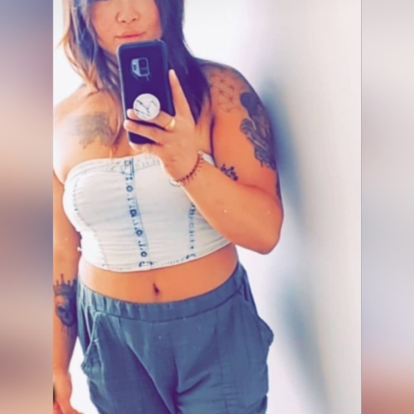 GARAGE FADED DENIM CROP TUBE TOP - Picture 2 of 11